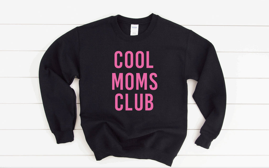 Cool Moms Club Black Crew Neck Sweater Pink Writing - Precious Carnation